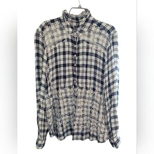 Johnny Was XL Embroidered Plaid Button-Up Blouse